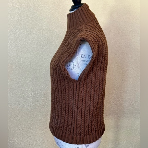 Zara Cable Knit Sleeveless Sweater Vest With High Neck In Cognac Size Large EUC! - Picture 8 of 11